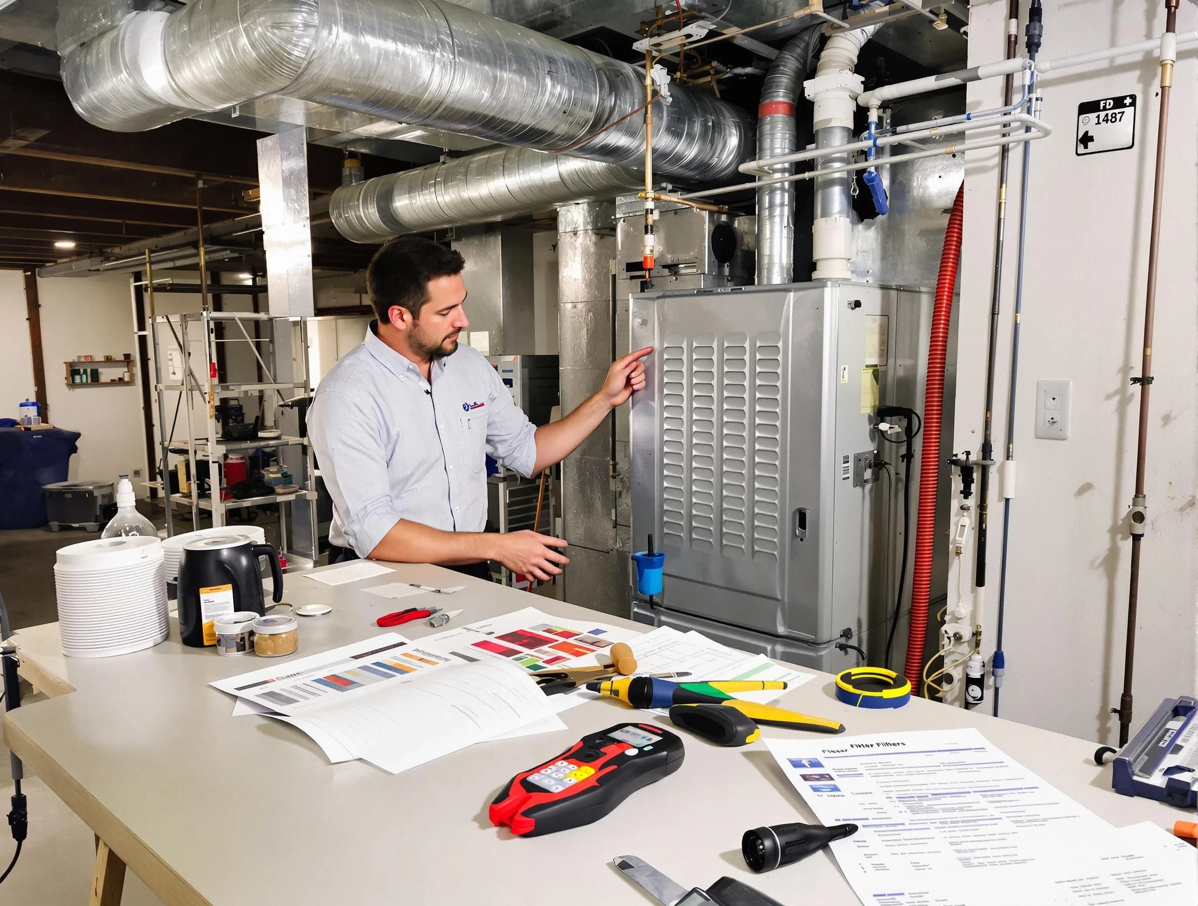Conley Air Duct Cleaning inspector conducting detailed filter system evaluation using professional diagnostic tools in Conley