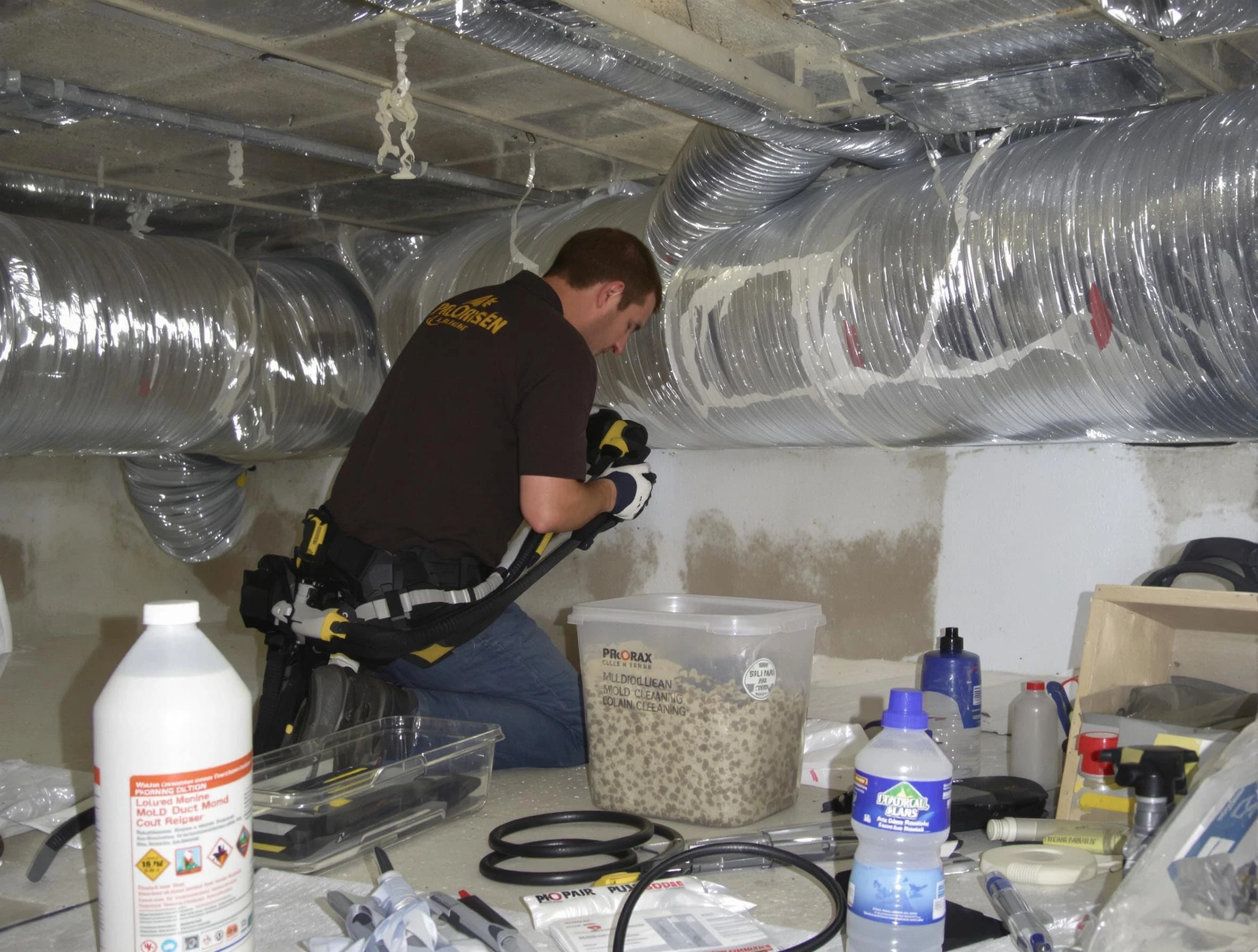 Conley Air Duct Cleaning specialist performing professional mold removal from air ducts in Conley