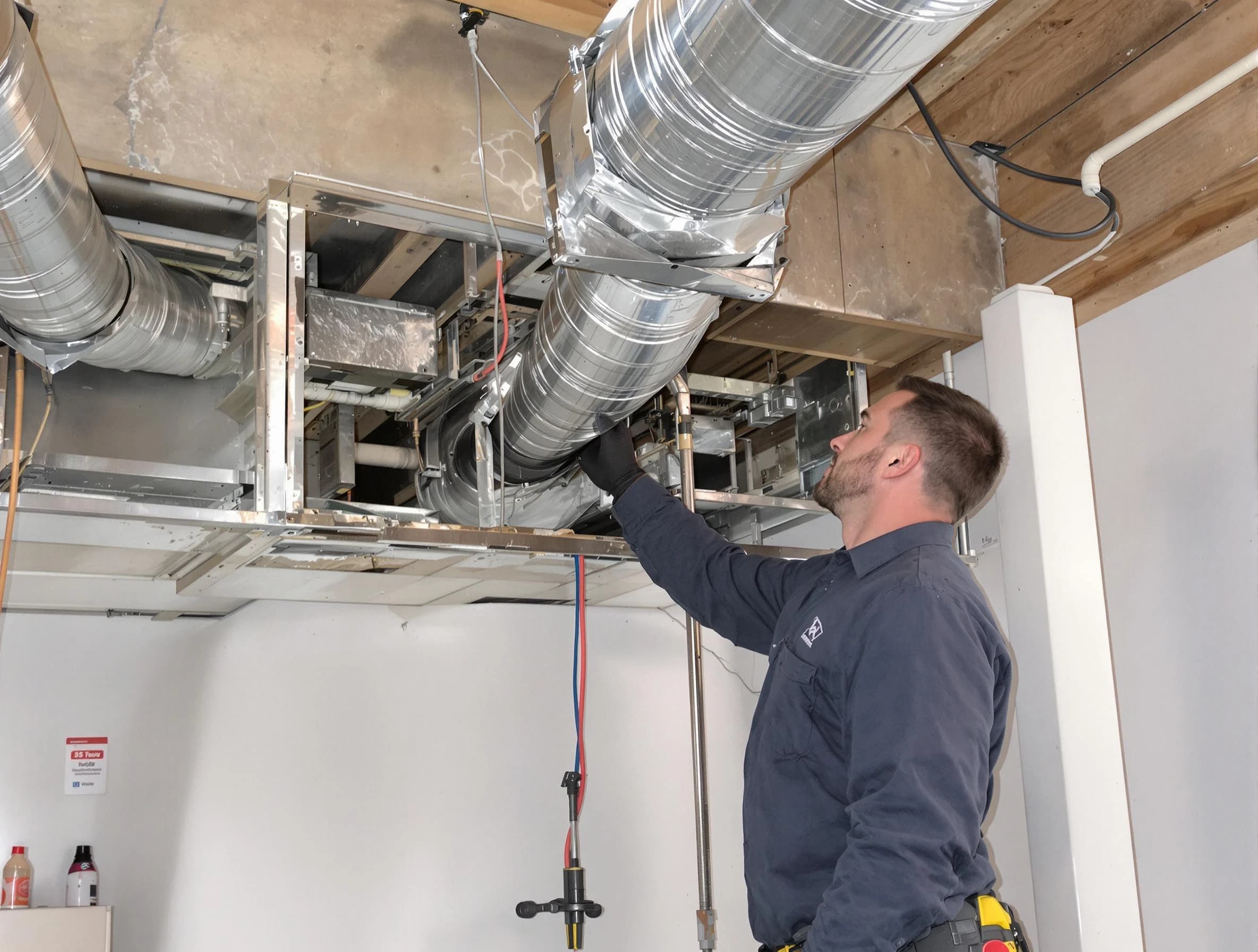 Conley Air Duct Cleaning technician performing professional air duct repair using specialized tools in Conley