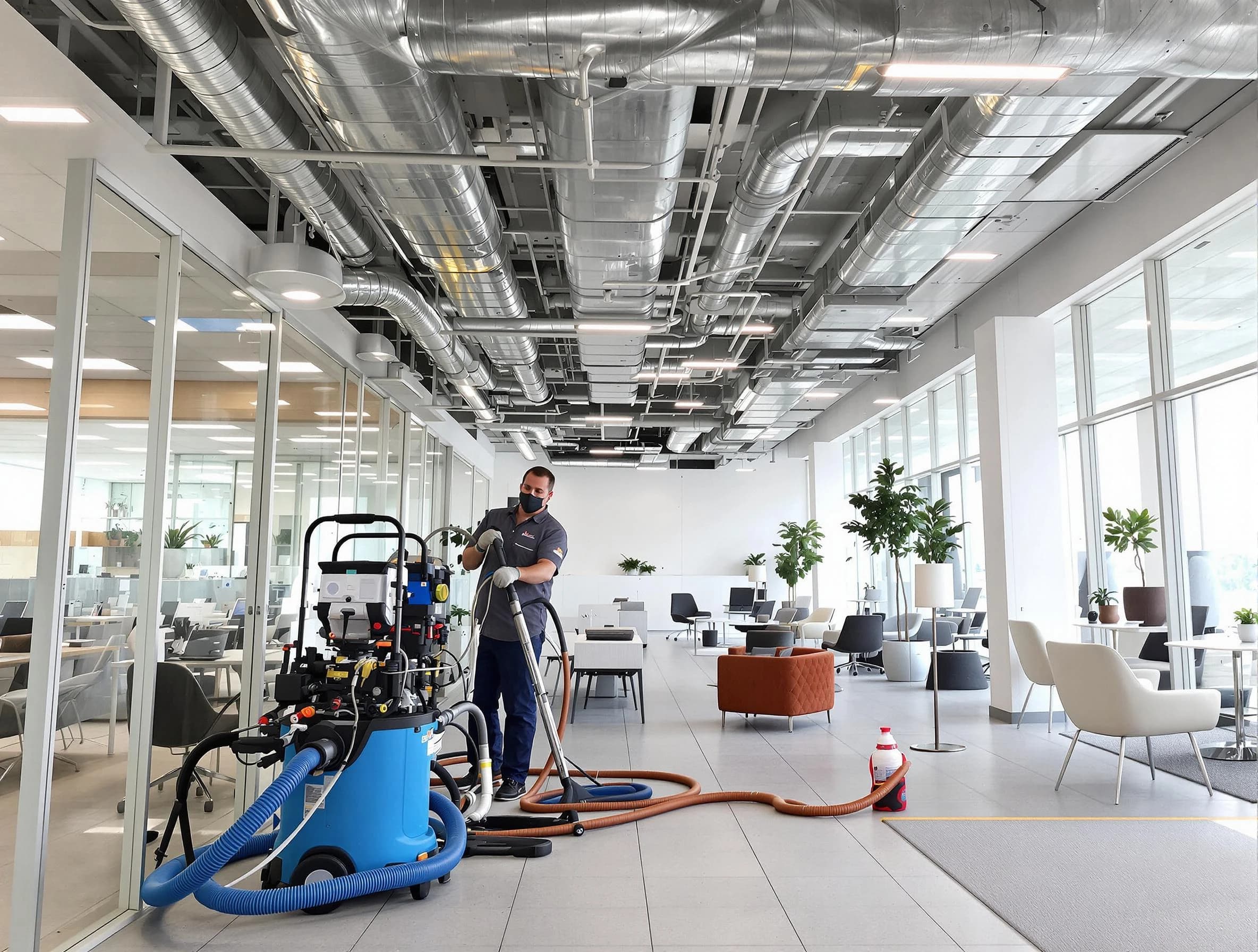 Conley Air Duct Cleaning team conducting comprehensive commercial duct cleaning at a business location in Conley