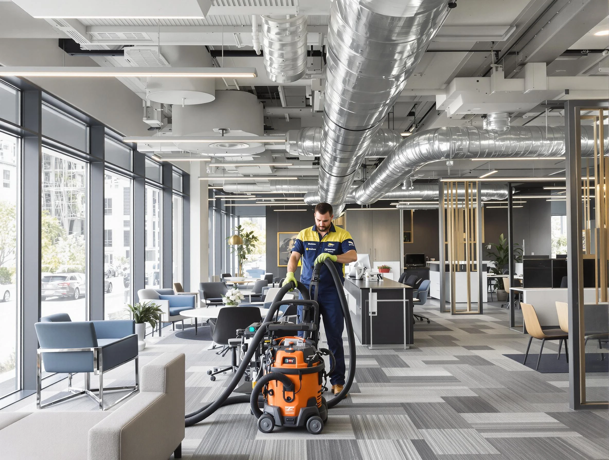 Conley Air Duct Cleaning team performing thorough commercial duct cleaning at a Conley business center